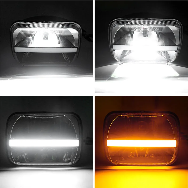 Square 5x7 6X7 Inch LED Projector Headlight With Trun Signal DRL For Jeep Wrangler YJ Cherokee XJ Toyota Tacoma Headlamp