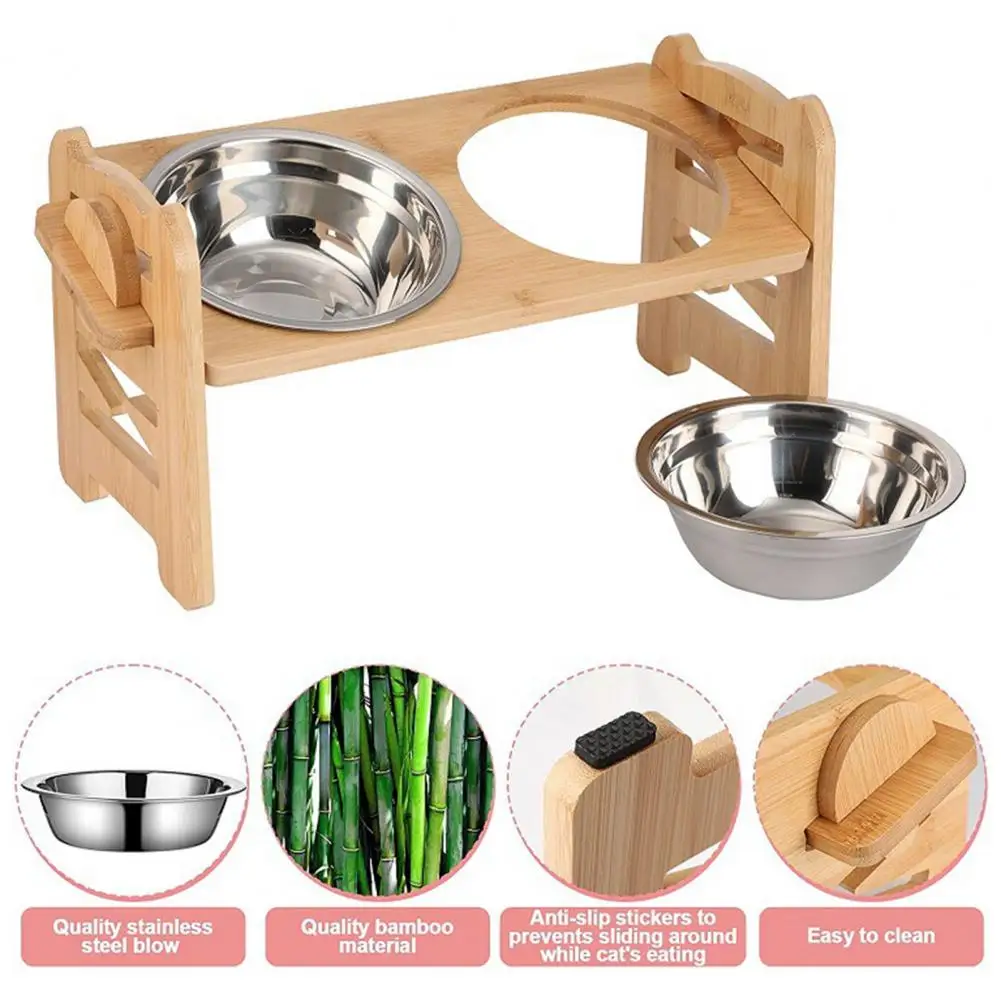 Elevated Cat Bowl Stand Wood Feeding Position Adjustable Height Anti-spill Dog Elevated Feeder accesorios para perros