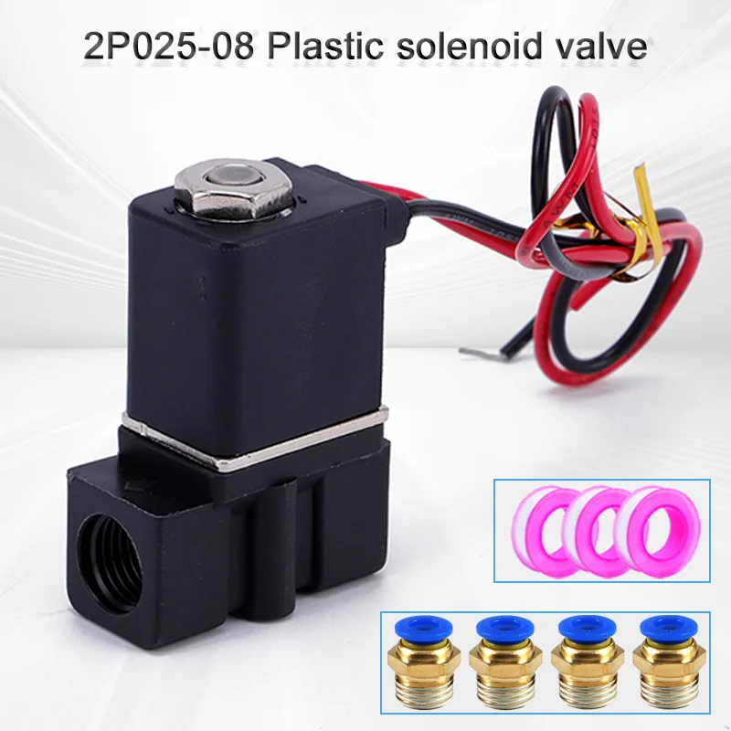 

2P025-08 DC24V Normally Closed 1/4" Solenoid Valve Two-way Pneumatic Plastic Electromagnetic Valve for Air Water Oil Valve