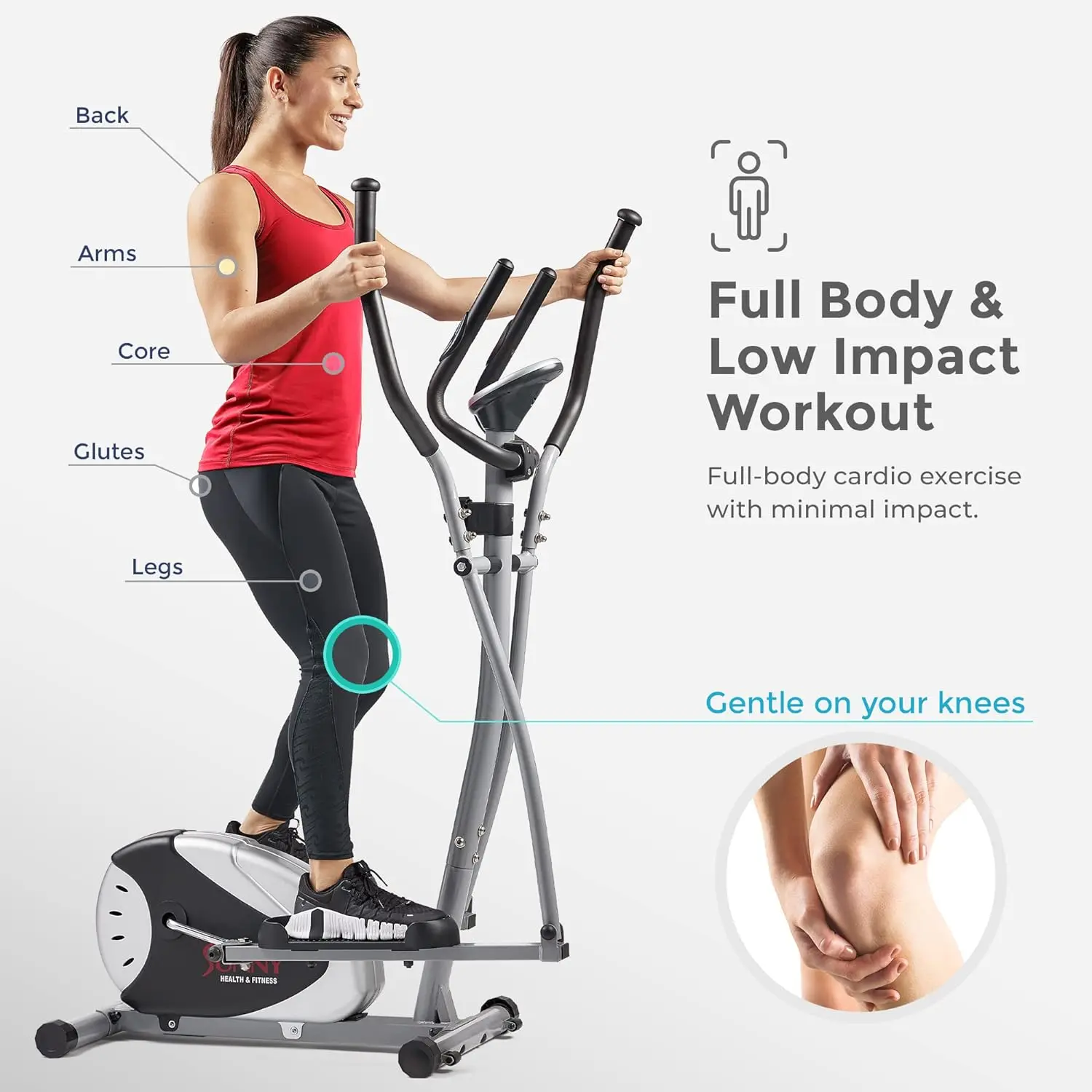 Legacy Stepping Elliptical Machine, Total Body Cross Trainer, Low Impact Exercise Equipment with Optional SunnyFit App Enhanced