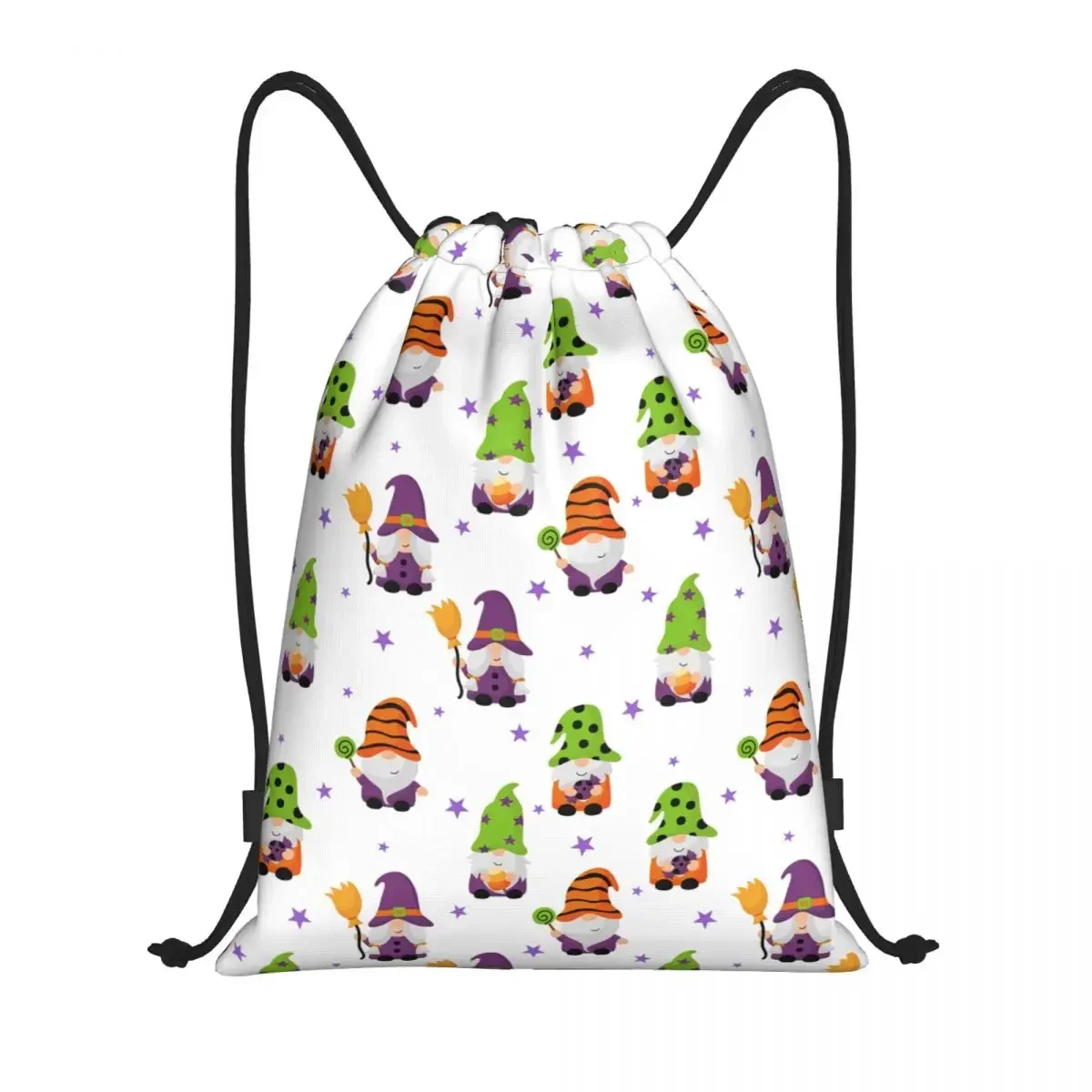 Cute Halloween Gnomes Drawstring Backpack Sports Gym Bag for Men Women Shopping Sackpack