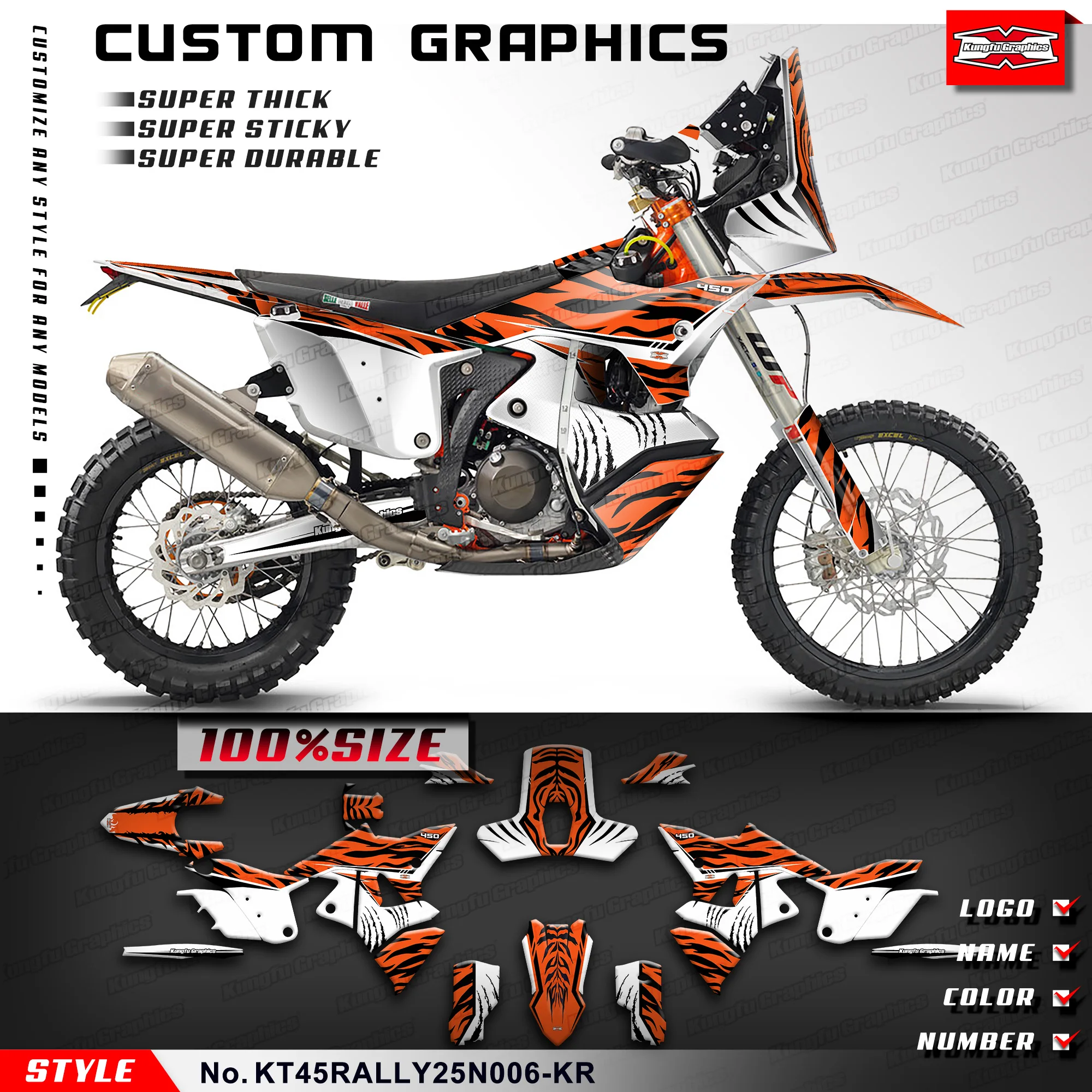 

KUNGFU GRAPHICS Personalized Adhesive Sticker Durable Vinyl for 2025 KTM & Husqvarna 450 RALLY, Restyle, KT45RALLY25N006-KR