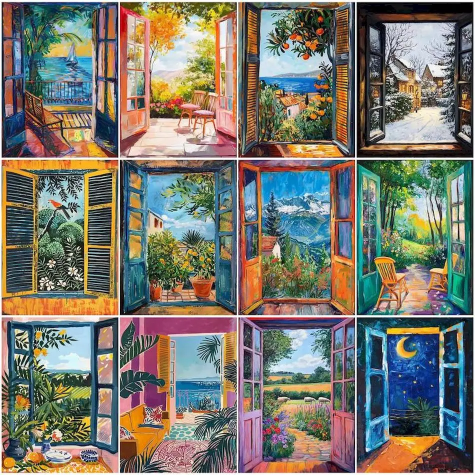

RUOPOTY Simple Painting By Numbers Scenery outside the door Drawing By Numbers Oil Art Easy For Beginner Set Diy Crafts Wall Art