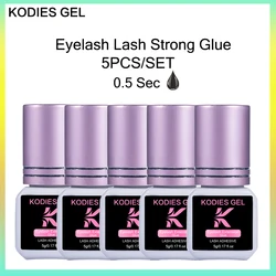 KODIES GEL 5 PCS Eyelash Extension Glue Supplies 0.5 Sec Dry Black Long Retention Strong Hold Lash Adhesive Glue Private Labels