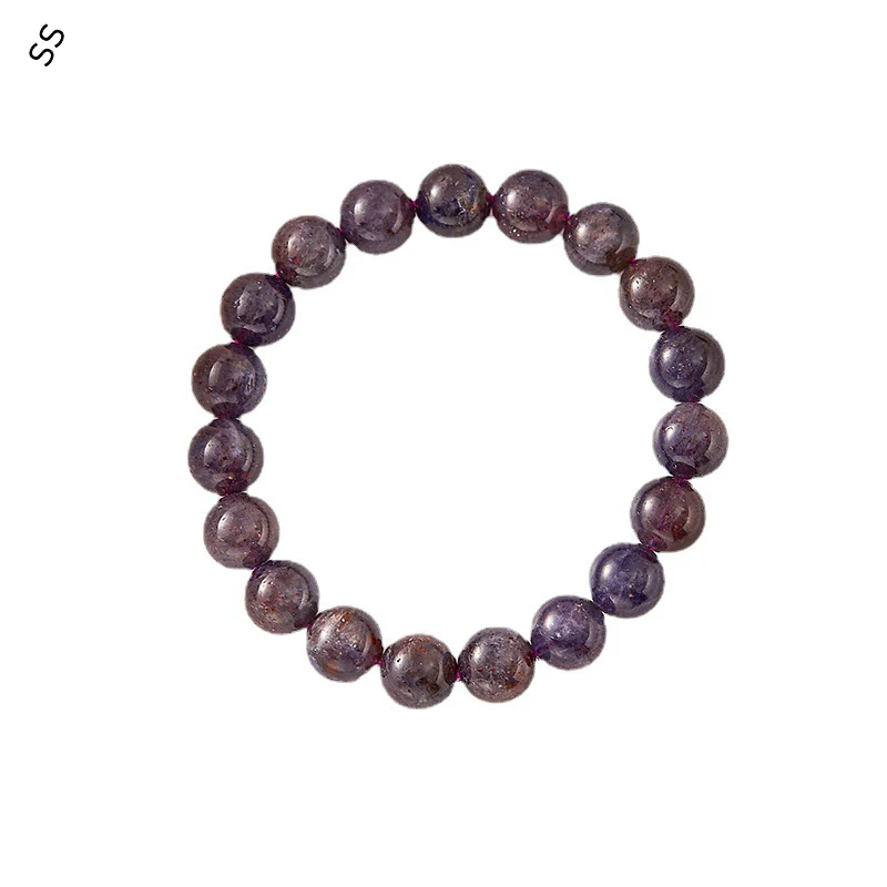 

Natural Blood Drop Cordierite Bracelet with Around 19pcs 10mm Violet Crystal Round Beads Hand Strand Chain Jewelry for Men/Women