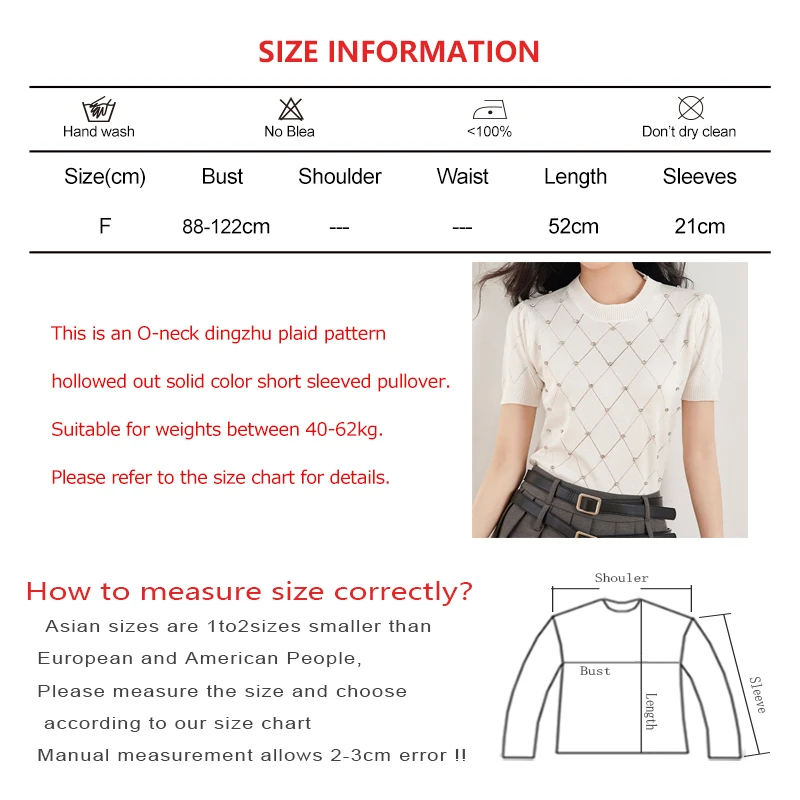 Women Summer O-Neck Dingzhu Knit Pullover Solid Hollow Out Versatile T-shirt Thin Worn Outside Design Bubble Short Sleeved Tops