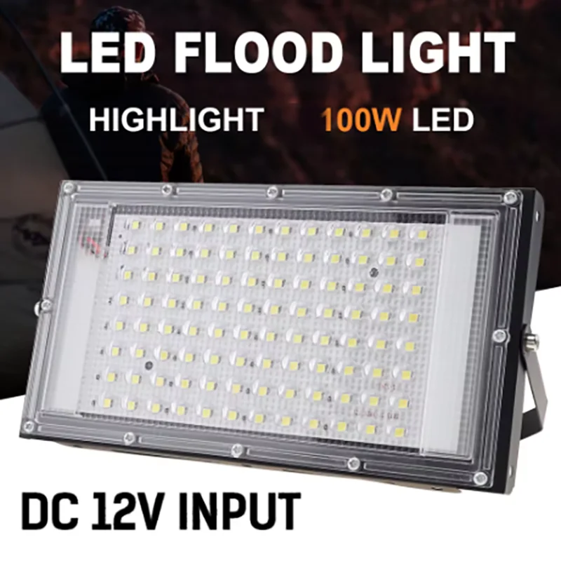 

DC 12V-85V 100W Led Flood Light Outdoor Floodlight Spotlight 12V Volt Reflector Led Portable Security Light Connect with Battery