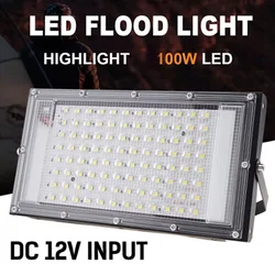 야외 LED 투광 조명 스포트라이트, DC 12V-85V, 100W, 12V 볼트 반사경, 휴대용 보안 조명, 배터리와 연결