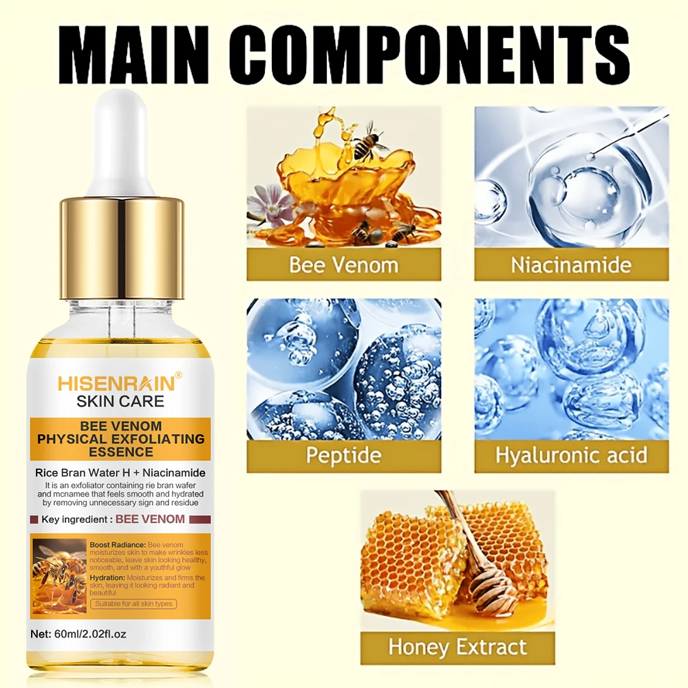 HISENRAIN Honey Niacinamide & Peptide Exfoliating Serum - Gentle Physical Face Scrub for Brightening, Hydrates & Smooths Skin.