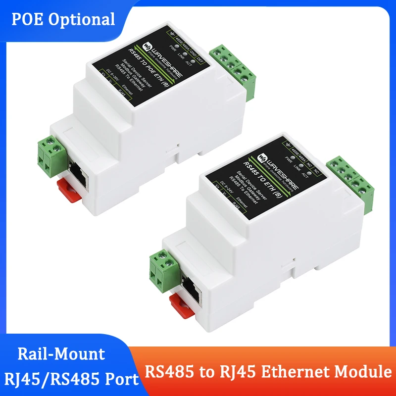 

RS485 to RJ45 Ethernet Module Industrial Serial Server TCP/IP to Serial Support Rail-Mount Modbus Gateway Optional POE Function