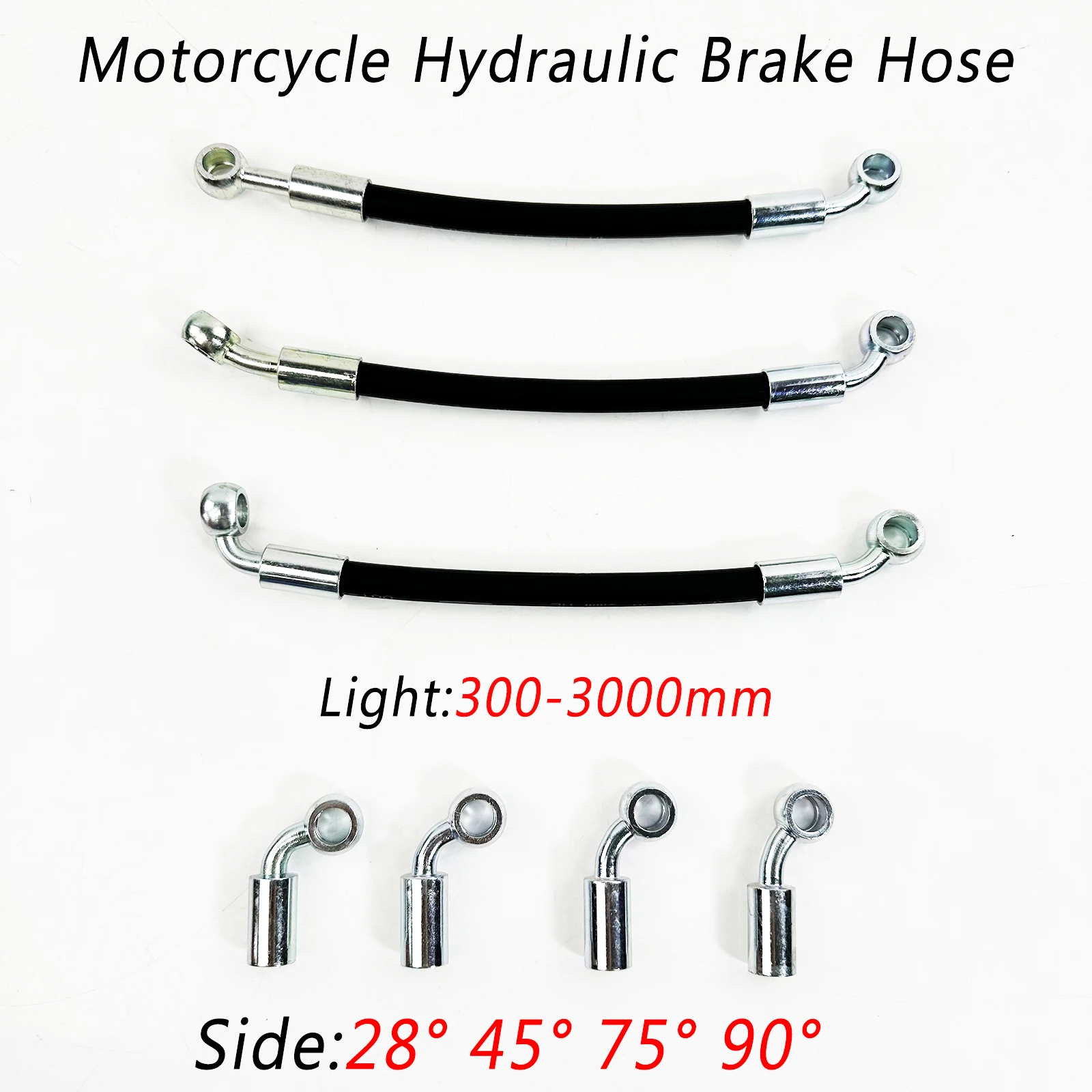 

Black PA12 Material Quality Universal Braided Brake Hose Kit for Motorcycles 300–5000mm with Multi-Angle Banjo Fittings