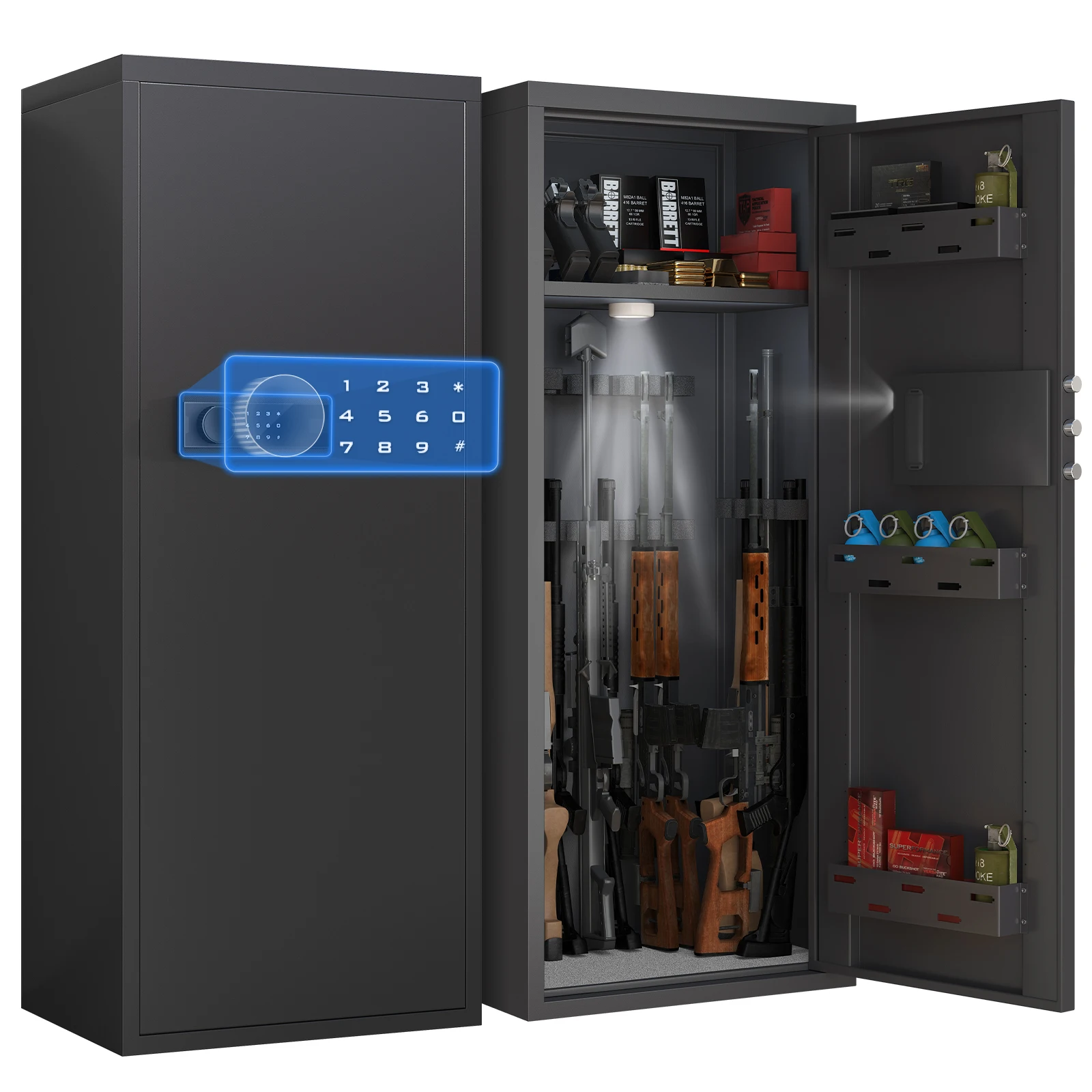 kavey Large Unassembled Gun Safe with Dual Alarm，Mute Mode，Long Gun Cabinet for Rifles with Touchscreen Pad，Removable Shelves