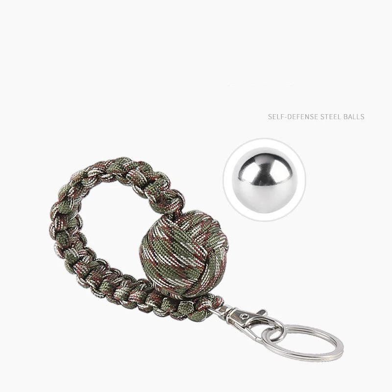 Tactical Self Defense Paracord Keychain Monkey Fist Steel Ball Parachute Cord Braided Outdoor Survival Tools For Camping Hiking
