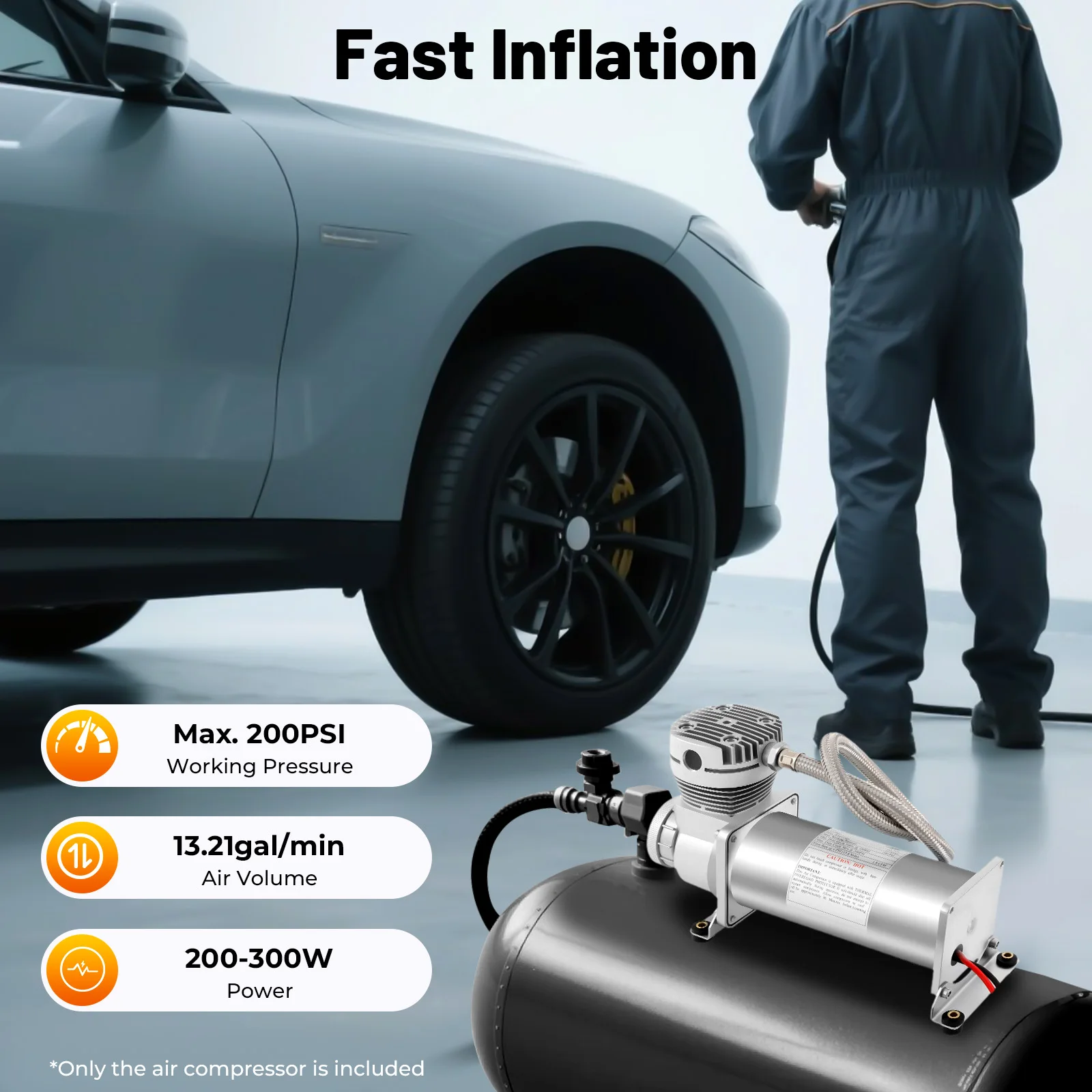 Kit de compressor de ar, tanque de bomba de ar comprimido, compressor de suspensão de ar de 12V, 200-300W, portátil, de alta pressão