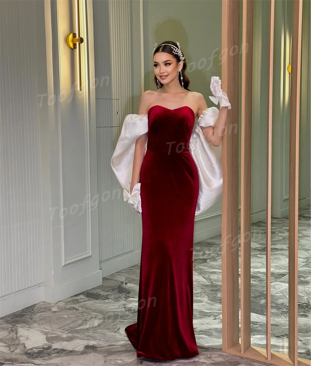 Toofan Милая бархатная русалка вечерние платья по индивидуальному заказу белая накидка с рукавами длинное бордовое женское вечернее платье для выпускного вечера