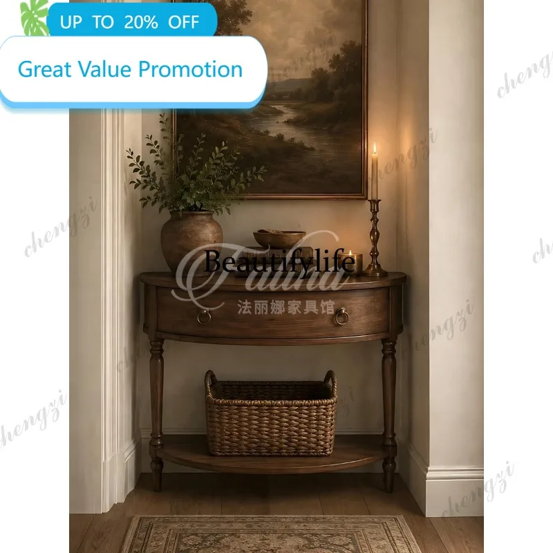 C178  French retro solid wood entrance table foyer semicircular entrance cabinet living room case end view table