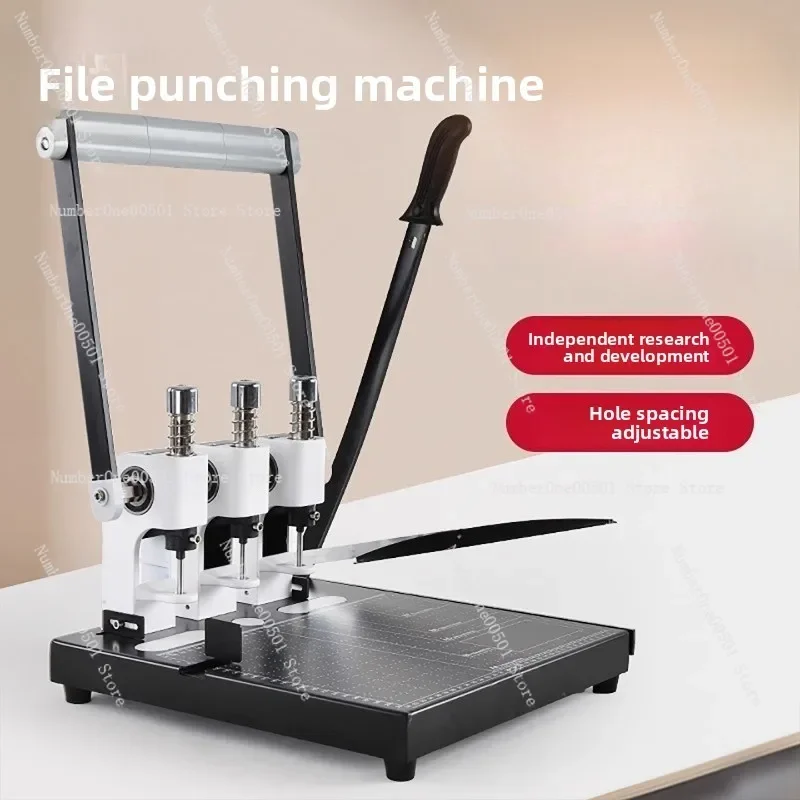 Adjustable 3-Hole Punch Paper Drilling Machine for Document Binding with Spacers Hollow Bits Retirement File Archiving Tool