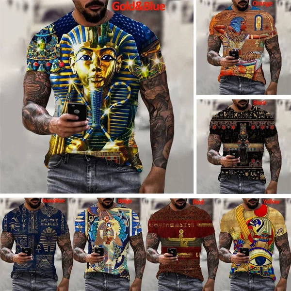 Newest Fashion Pharaoh Anubis Ancient Egyptian God Eye of Egypt Printing Short Sleeve Personality Egypt graphic Unisex Harajuku