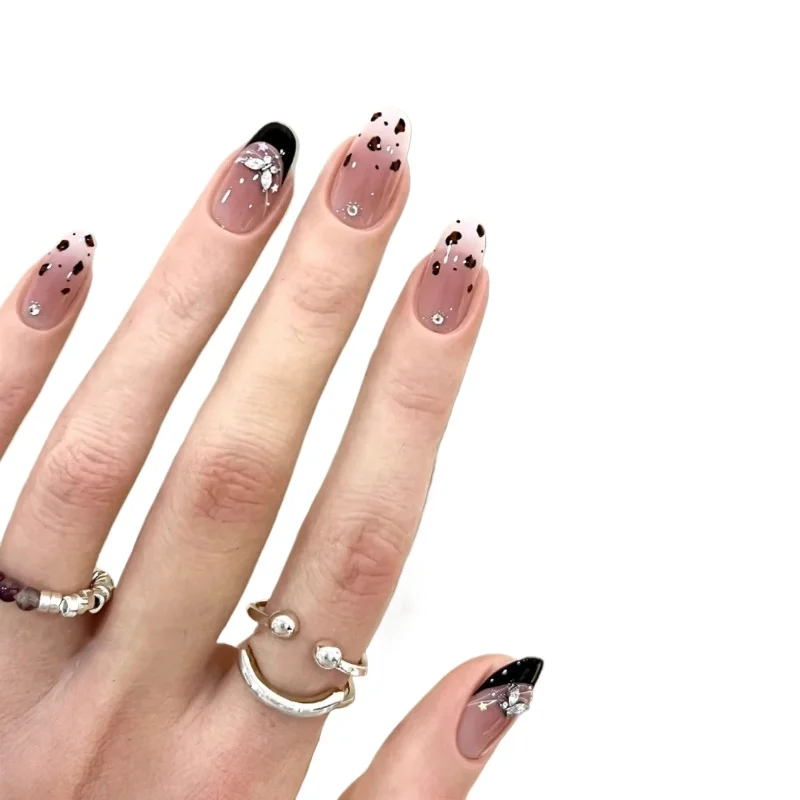 

Ice transparent color hand-worn nail art patch polka dot French nail sticker removable