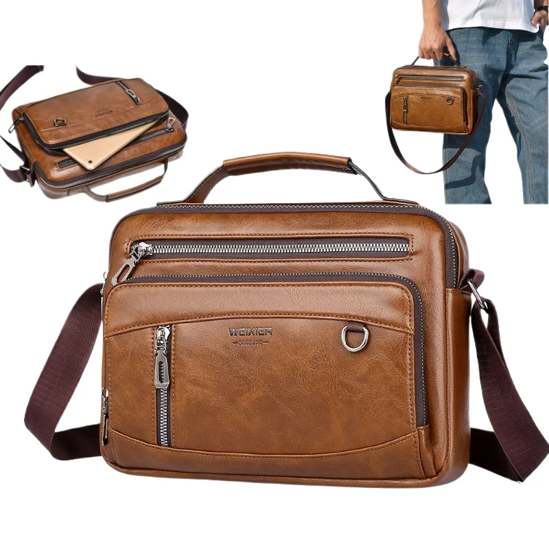 Men's PU Leather Shoulder Bag with Multiple Pockets - Large Capacity Crossbody&Handbag for Work, Office & Daily Use Bolsa hombre