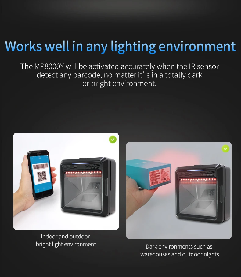 Auto Transmission Scanner Waterproof Barcode Scanner High Speed Large Scanning Window Desktop 2D Barcode Scanner