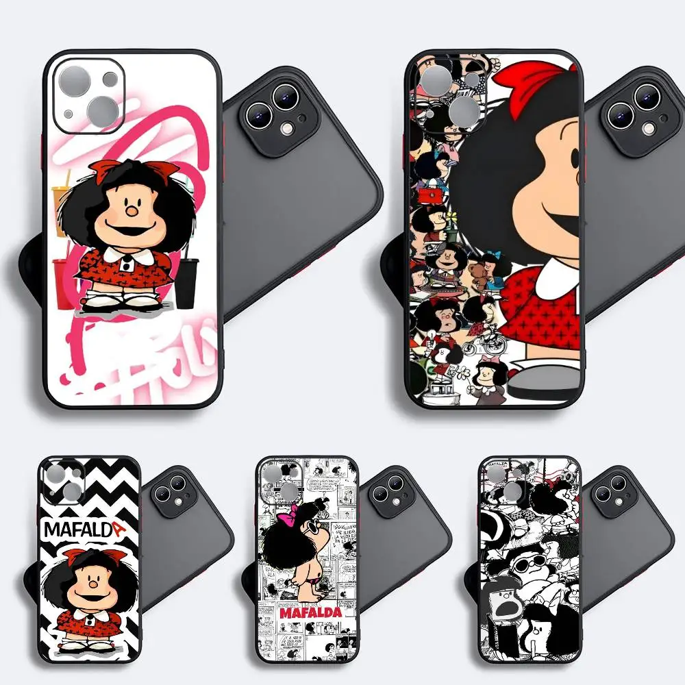 Funda Mafalda para iPhone X XR XS 11 12 13 14 15 16 pro MAX mini, mate, a prueba de golpes