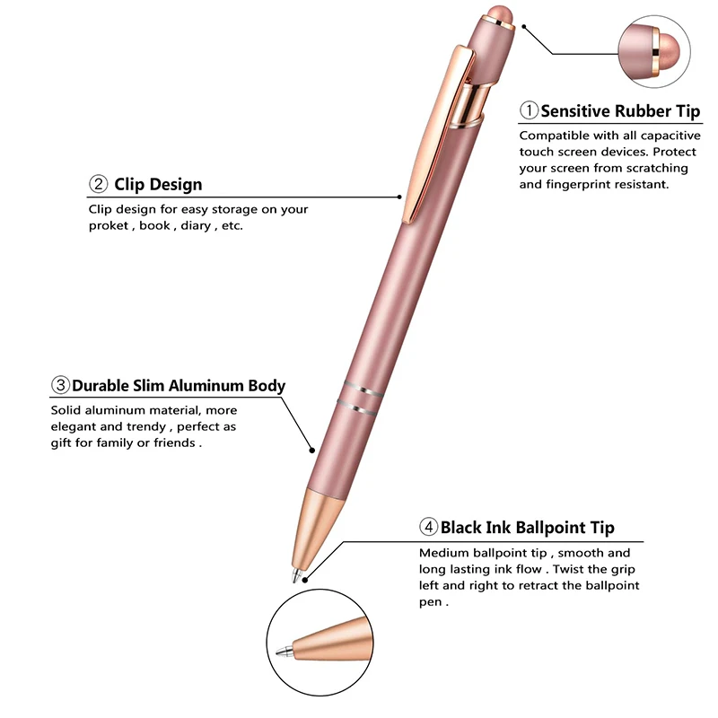 1-10Pcs Soft Touch Screen Stylus Pens Ballpen Wholesale Luxury Rose Gold Metal Office Ballpoint Pens