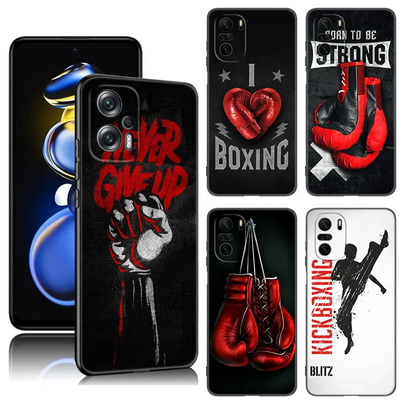 Strong Boxing Gloves Black Silicone Phone Case For Xiaomi POCO X3 X4 NFC F5 M3 M4 M6 X5 X6 Pro F3 F4 GT 5G C55 C65 M5