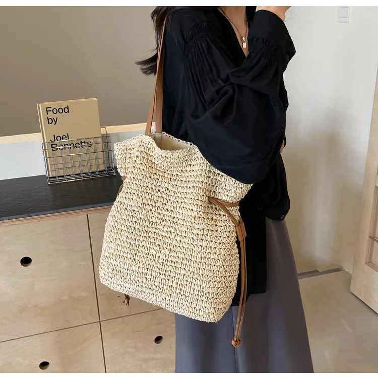 Casual Large Capacity Straw Woven Beach Bags Handmade Women Large Capacity Shoulder Bag Lady Summer Travel Handbags Shopper Tote