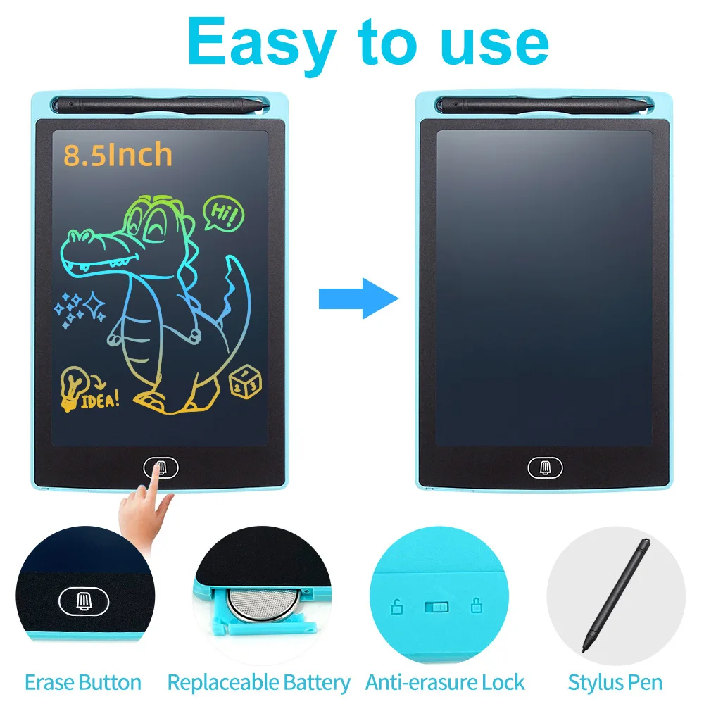 LCD Writing Tablet Pad Electronic Board and Notes For and Adults at Home and Office Middle Stylus (Blue)