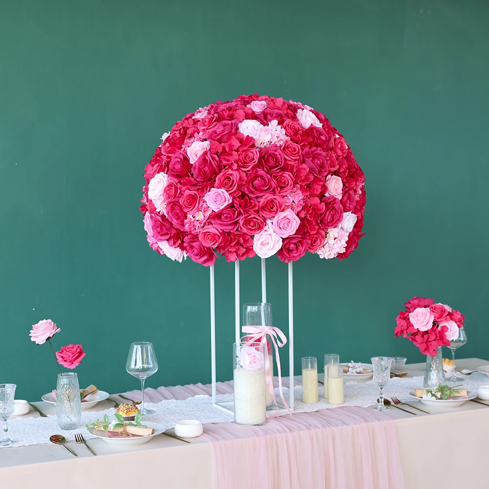 Wedding Table Centerpieces Hot Pink Series Artificial Big Size Rose Hydrangea Flower Arrangement for Event Party Props Floral