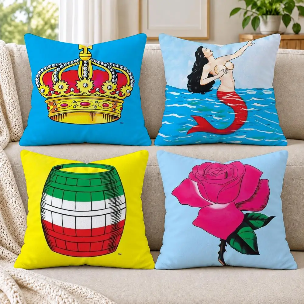 Mexican B-Bingo Lottery Cushion Cover Short Plush Double-Sided Printing Sofa Bedroom Living Room Throw Pillow Cover Home Decor