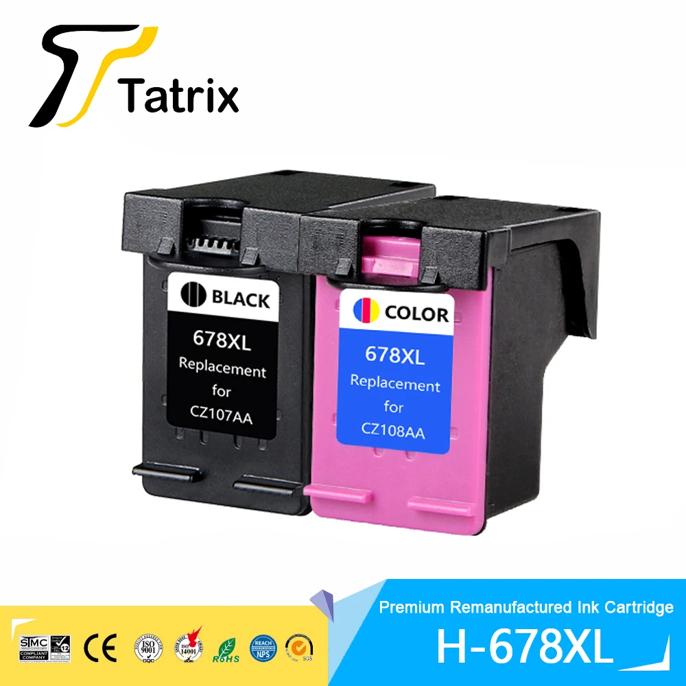 Tatrix 프리미엄 재생 컬러 잉크젯 잉크 카트리지, HP678 HP678XL 데스크젯 잉크 어드밴티지 1015 1518 프린터용, 678 XL 678XL