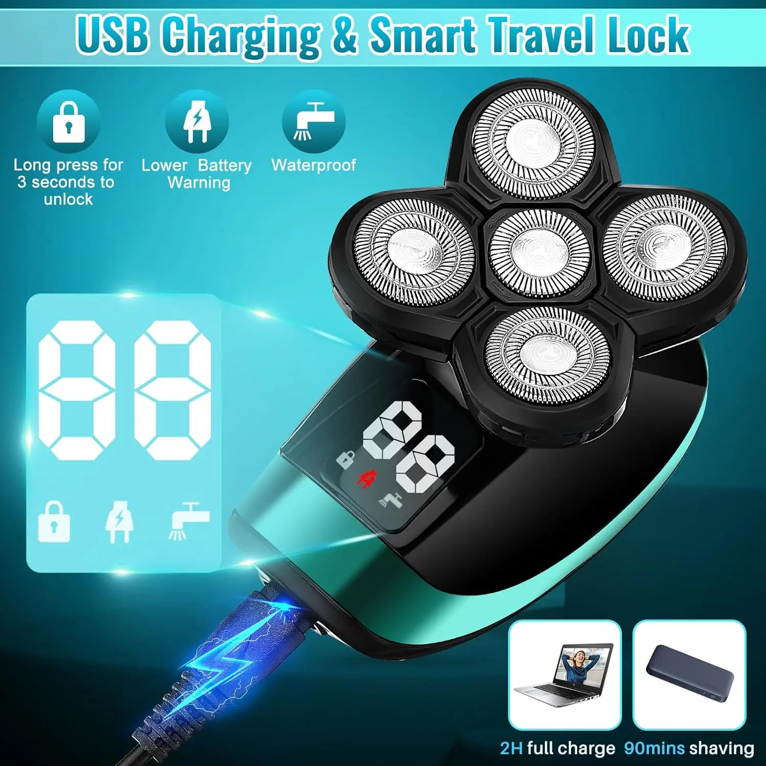 5 في 1 المهنية مجموعة الجمال مقاوم للماء الوجه الجسم ماكينة حلاقة كهربائية للرجال LCD قابلة للشحن اللحية ماكينة حلاقة كهربائية أصلع رئيس الحلاقة