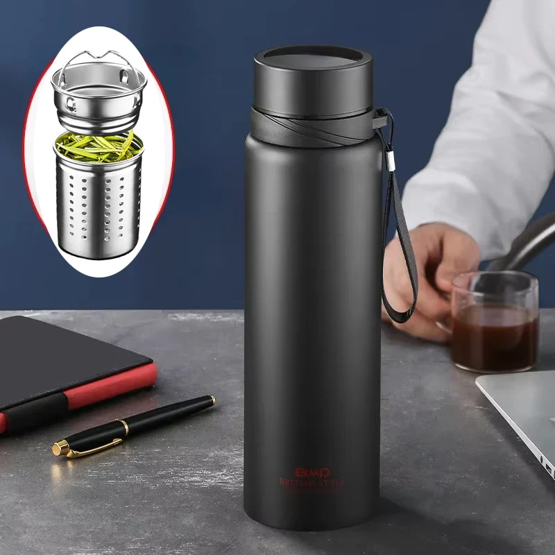 

Stainless Steel Thermos Coffee Cup Bottle with Big Filter Vacuum Flask Portable Thermos Insulated Cup 800 1000 1600ml 1 Litre