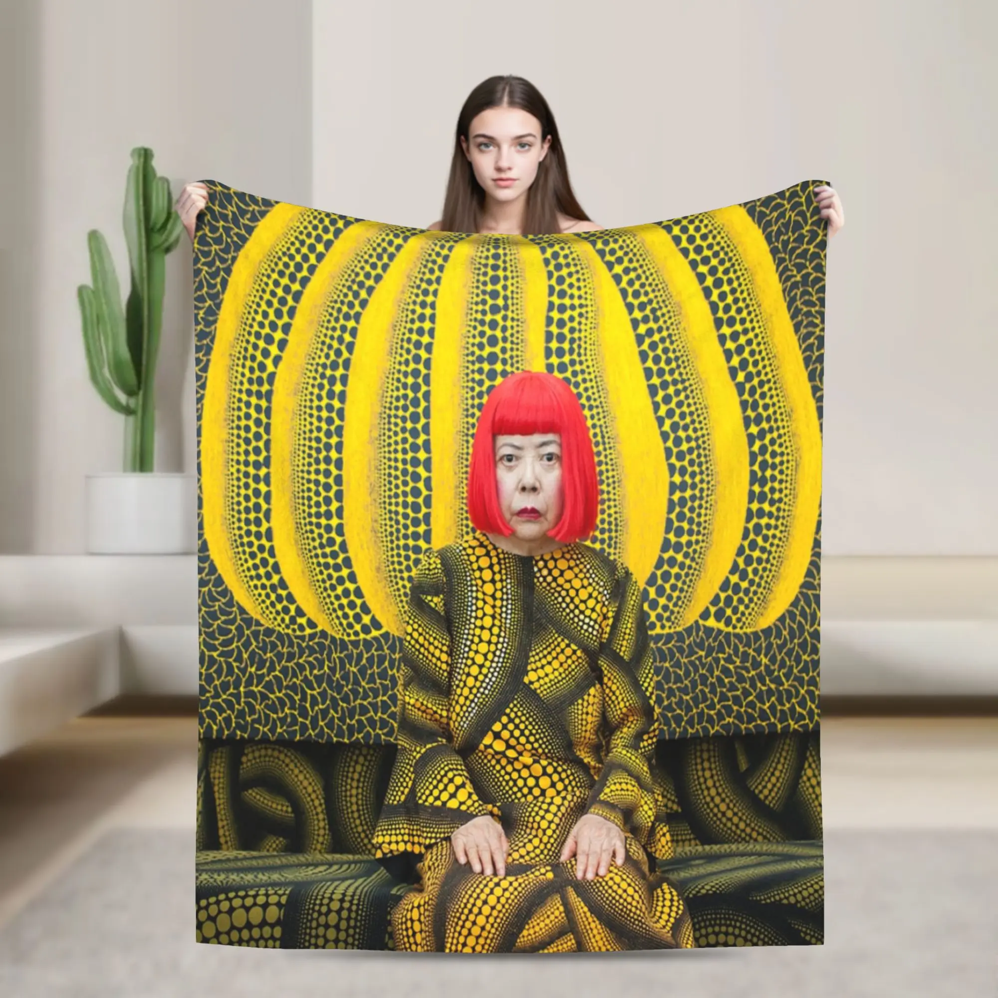 pumpkins yellow Yayoi Kusama Flannel Blankets Pumpkin Polka Pop Fashion Throw Blanket for Home Hotel Sofa  200x150cm Rug Piece