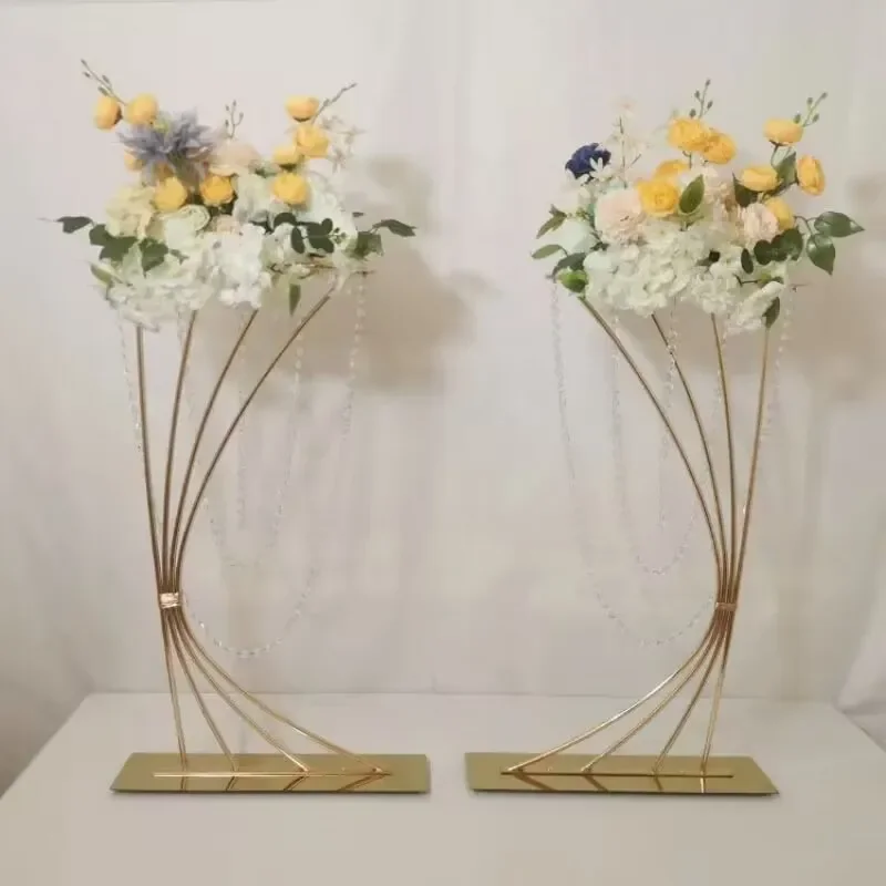 

2PCS Gold Flower Stand 82CM/ 32.3" Tall Metal Road Lead Wedding Centerpiece Flowers Rack For Event Party Home Decoration