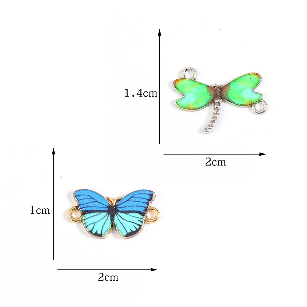 20Pcs Sweet Colorful Enamel Silver Butterfly Dragonfly Animal Charm Jewelry Connector For Keychain Bracelet DIY Handmade Pendant