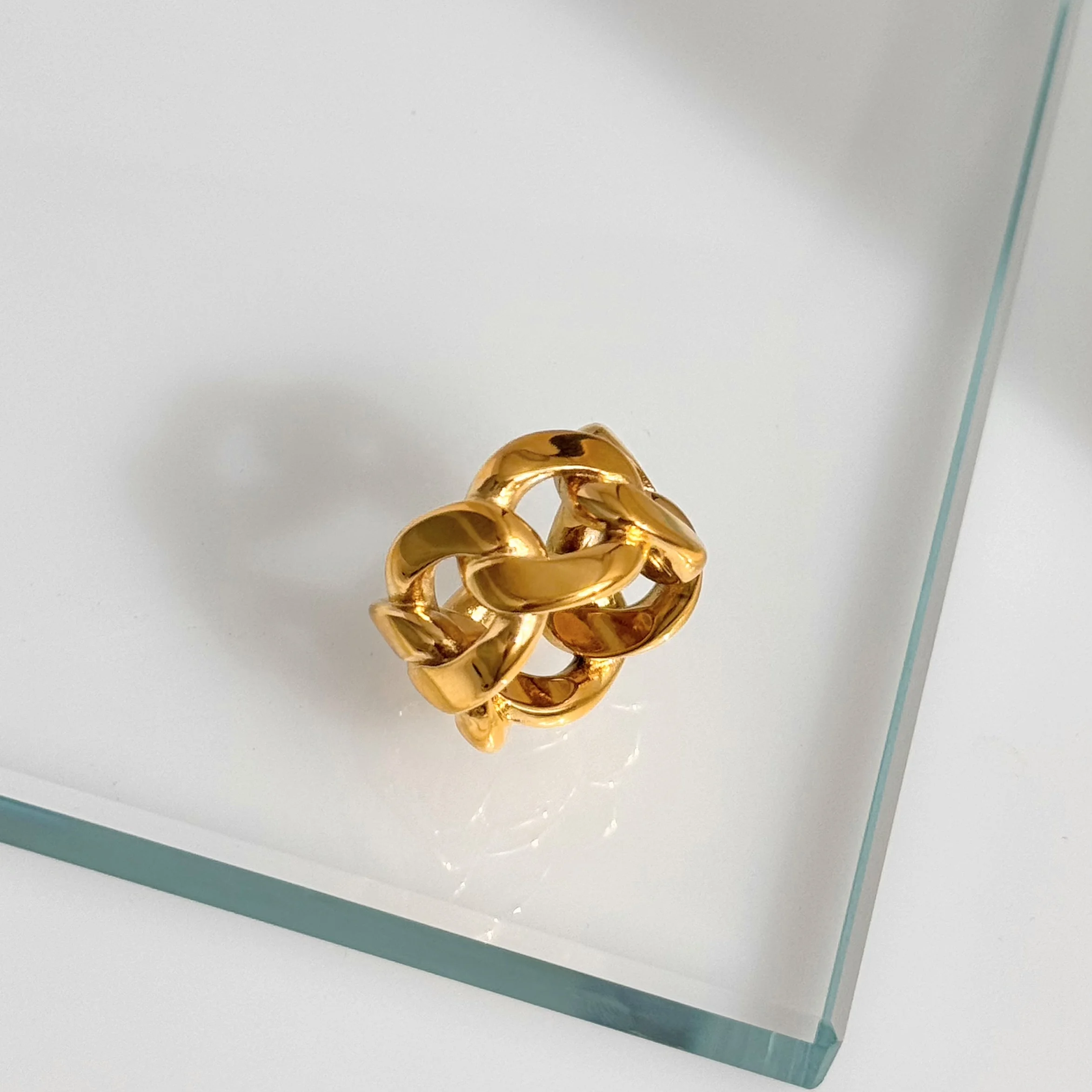 DASEIN 2025 New Vintage Hollow Cuban Chain Design Ring 18k PVD Gold Plated Stainless Steel Unisex Jewelry Wide Rings Accessories