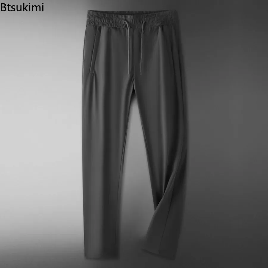 New Men's Ice Silk Soft Stretchy Running Pant Cooling Summer Loose Casual Quick-Dry Workout Pants Lightweight Straight Trousers