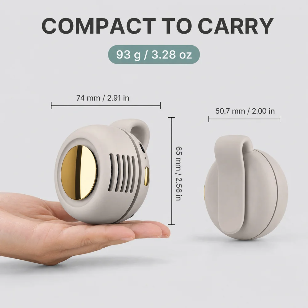 2026 Mini Wearable Clip Fan MF019 Hidden Blade 3 Speeds 900mAh USB Rechargeable Waist Collar Fan for Summer Travel Work
