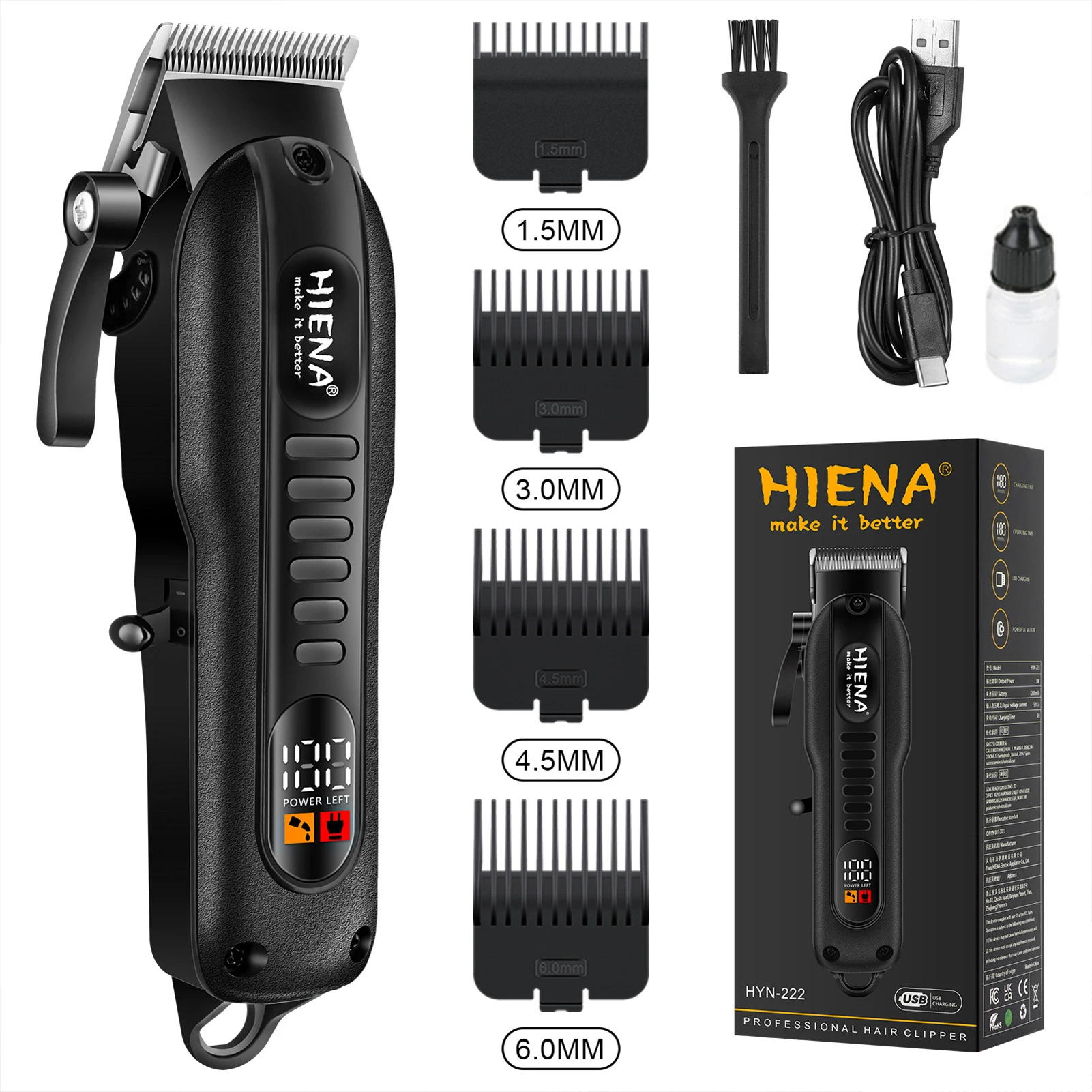 Professional Barber Hair Clippers set HIENA HYN-222 Electric Cordless hair cutting machine Wet And Dry haircut Beard Trimmer