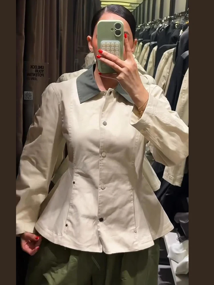 Damenmäntel mit Taillierung, Paneelkragen, Einreiher-Jacke, Retro-Büro-Lady-Stil, Revers, Langarm, Schlanke Oberteile, Neue Oberbekleidung – Detail 18