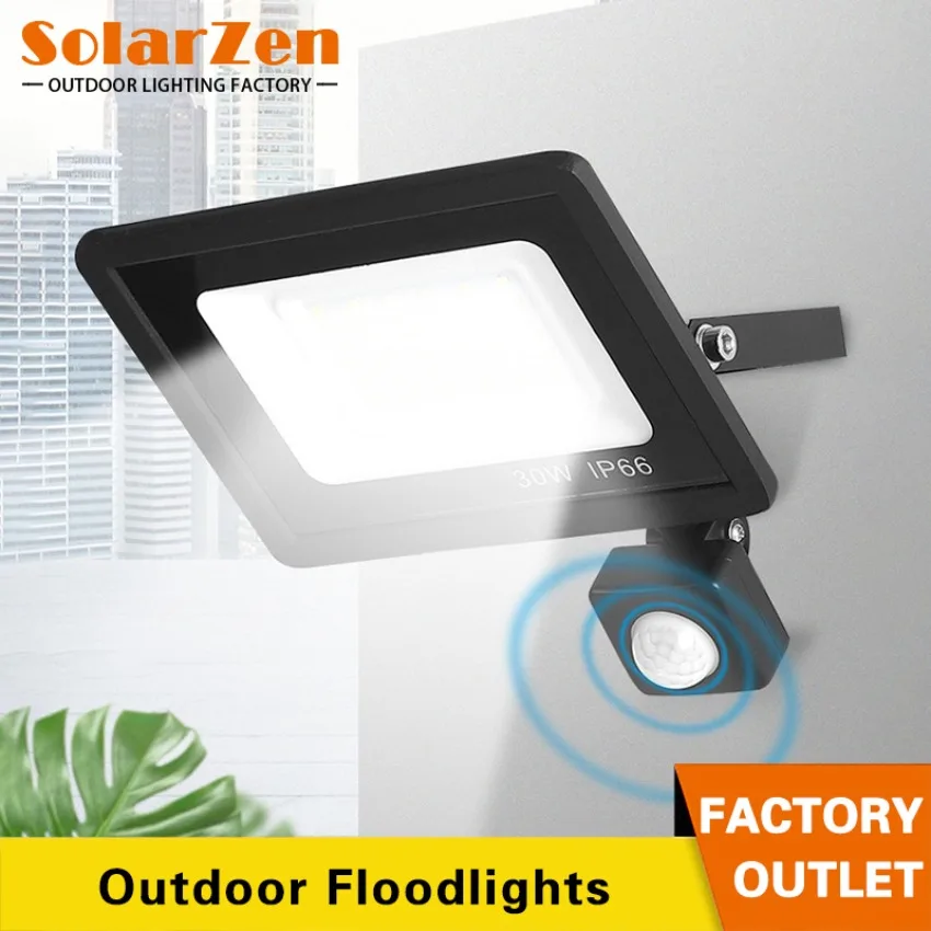 Luz de inundación LED para exteriores, Sensor de movimiento PIR, impermeable, almacén, jardín, farola, lámpara de proyección, farola para exteriores