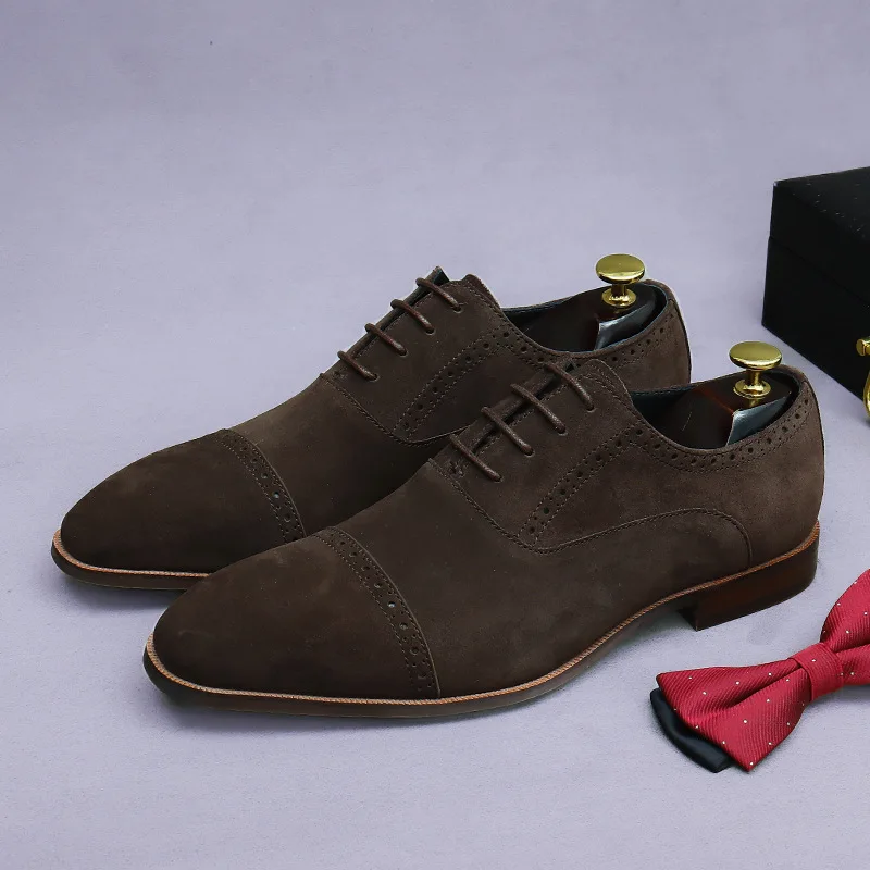 Business Casual Leather Shoes Men's Handmade Three-Joint Genuine Leather Men's Frosted British Suede Leather Lace-Up Men's Shoes