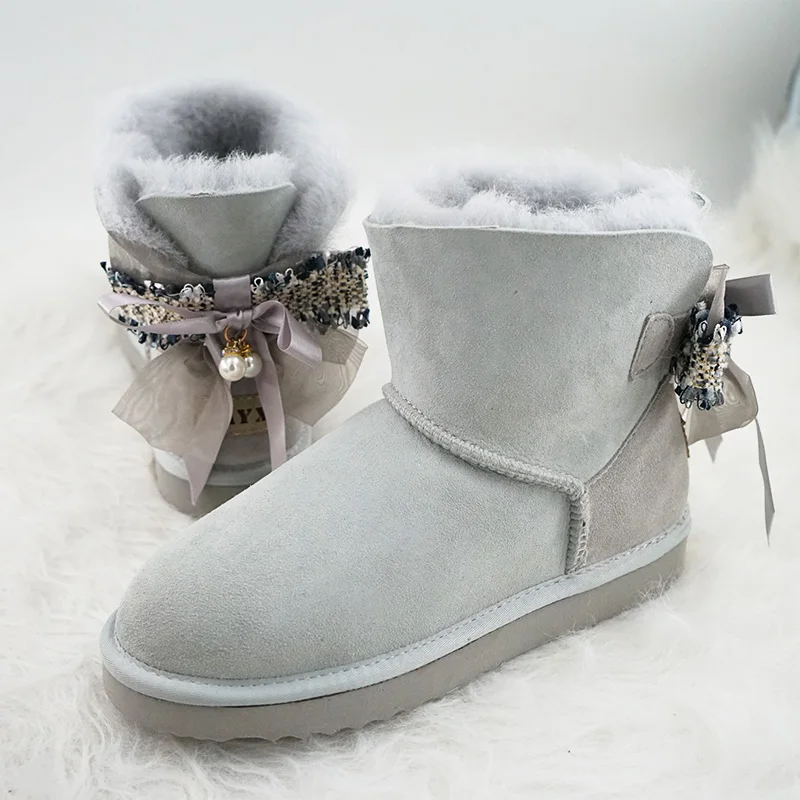 Botas de mujer de alta calidad, botas de nieve con agradable arco, piel de oveja auténtica, botas de invierno de piel Natural, zapatos tobilleros cálidos para mujer