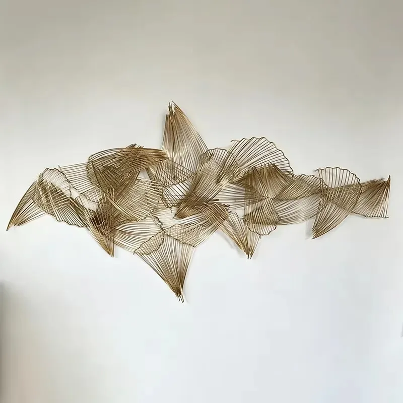 Stainless Steel Wire Maple Leaf Metal Wall Art Abstract Luxury Interior Decoration for Hotel Lobby Wholesale