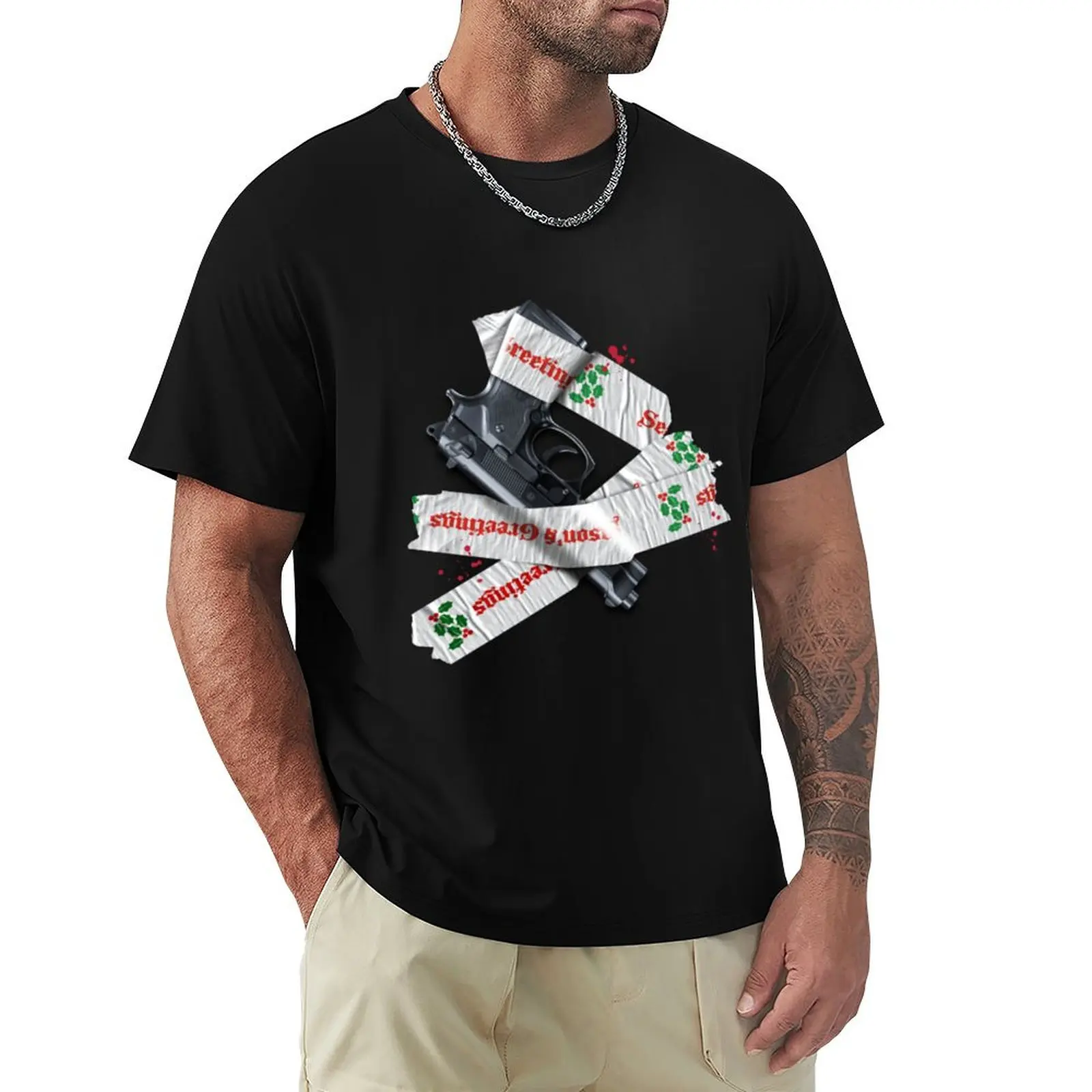 Die Hard – Gift Wrapped Gun T-Shirt man t shirt cotton high quality T-Shirt