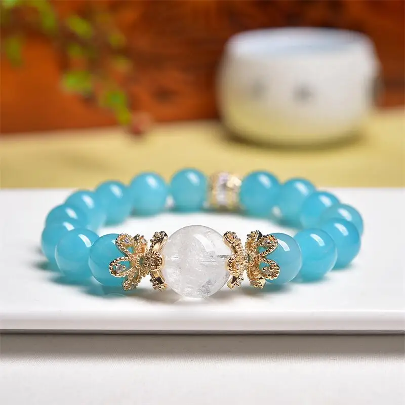 10MM Natural Amazonite Clear Quartz Bead Bracelet Healing Fengshui Jewelry Children Birthday Holiday Gift 1PCS