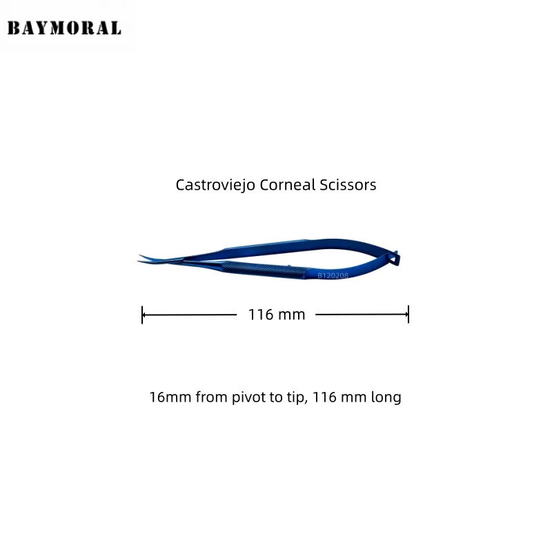Ophthalmic instruments  Castroviejo Corneal Scissors 16mm from pivot to tip, 116 mm long